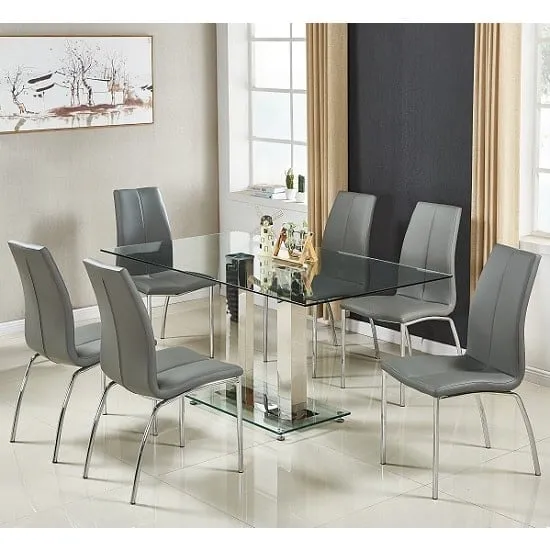Jet Large Glass Dining Table with 6 Opal Chairs - Grey