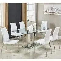 Jet Large Glass Dining Table with 6 Opal Chairs - White