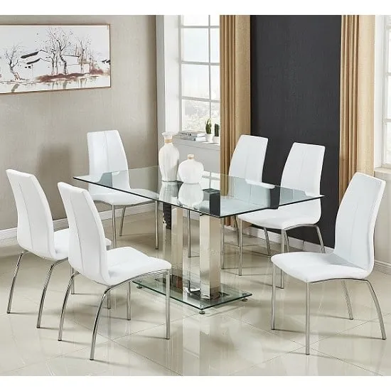 Jet Large Glass Dining Table with 6 Opal Chairs - White