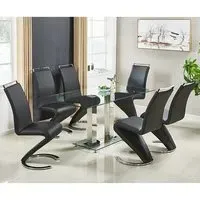 Jet Large Glass Dining Table with 6 Summer Chairs - Black