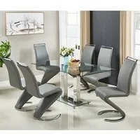 Jet Large Glass Dining Table with 6 Summer Chairs - Grey