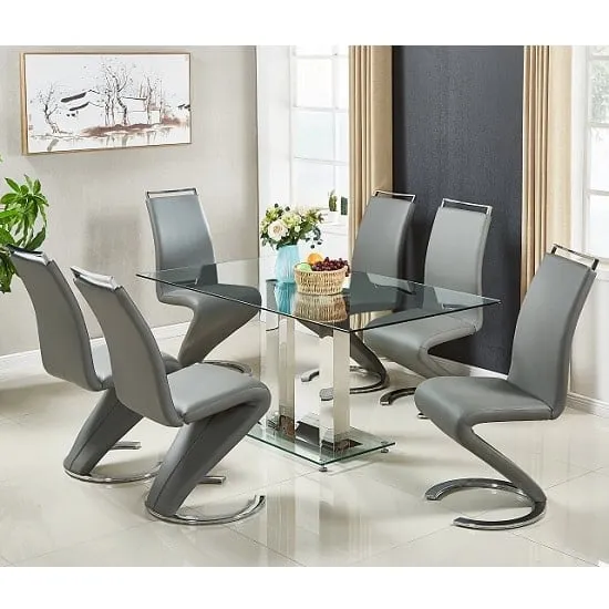 Jet Large Glass Dining Table with 6 Summer Chairs - Grey
