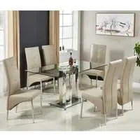 Jet Large Glass Dining Table with 6 Vesta Chairs - Taupe