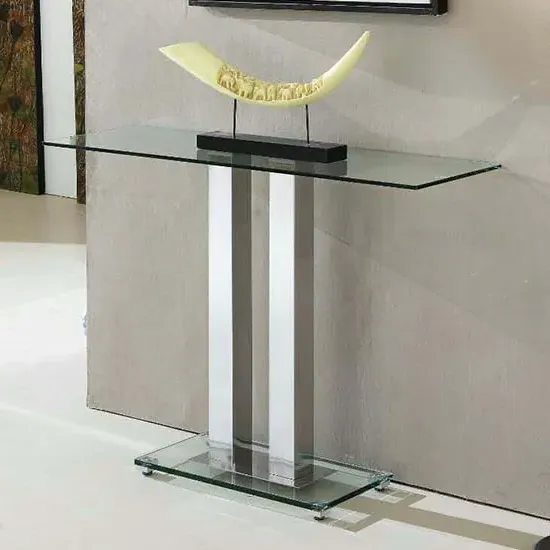 Jet Rectangular Console Table with Chrome Supports - Clear, Glass image