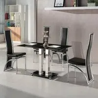 Jet Small Dining Table with 4 Chicago Chairs - Black Glass