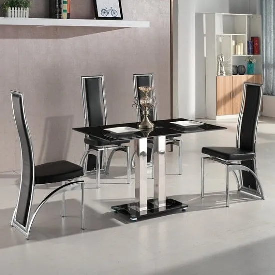 Jet Small Dining Table with 4 Chicago Chairs - Black Glass