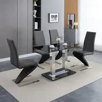 Jet Small Dining Table with 4 Demi Z Chairs - Black, Glass