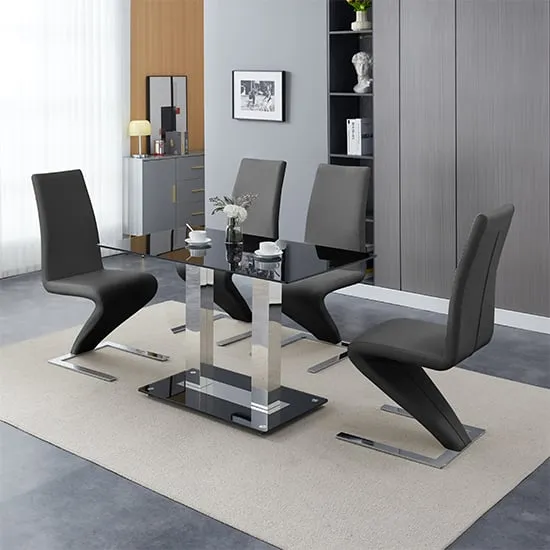 Jet Small Dining Table with 4 Demi Z Chairs - Black, Glass