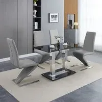 Jet Small Dining Table with 4 Demi Z Chairs - Grey, Glass