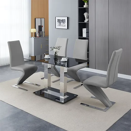 Jet Small Dining Table with 4 Demi Z Chairs - Grey, Glass
