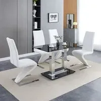 Jet Small Dining Table with 4 Demi Z Chairs - White, Glass