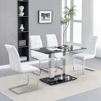 Jet Small Dining Table with 4 Paris Chairs - Black Glass