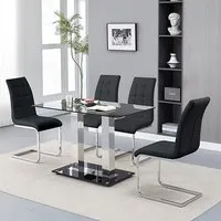 Jet Small Dining Table with 4 Paris Chairs - Black Glass