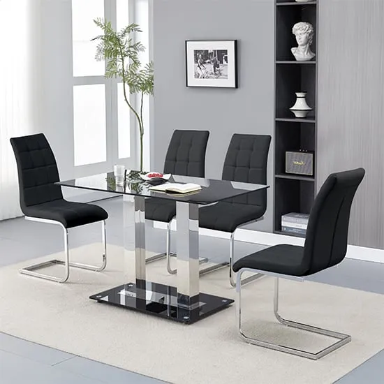 Jet Small Dining Table with 4 Paris Chairs - Black Glass