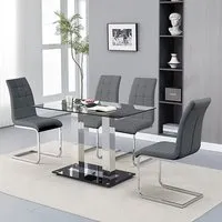 Jet Small Dining Table with 4 Paris Chairs - Black Glass