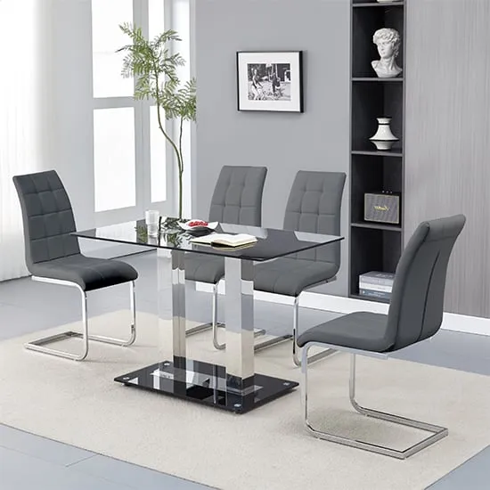 Jet Small Dining Table with 4 Paris Chairs - Black Glass