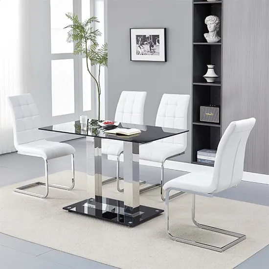 Jet Small Dining Table with 4 Paris Chairs - Black Glass