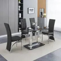 Jet Small Dining Table with 4 Ravenna Chairs - Black Glass
