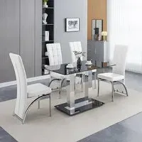 Jet Small Dining Table with 4 Ravenna Chairs - Black Glass