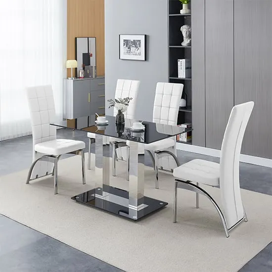 Jet Small Dining Table with 4 Ravenna Chairs - Black Glass