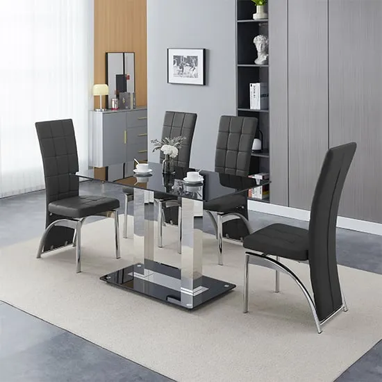 Jet Small Dining Table with 4 Ravenna Chairs - Black Glass