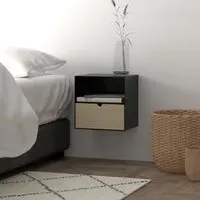 Jicama Wall Hung Bedside Cabinet - Matt Black, Oak
