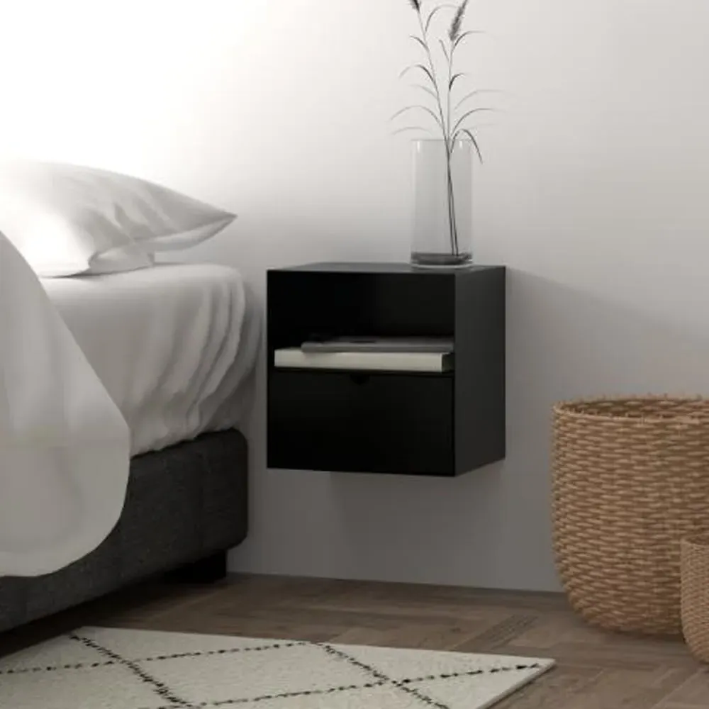 Jicama Wall Hung Bedside Cabinet - Matt Black image