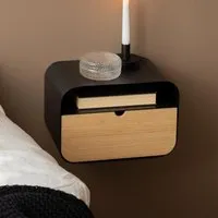 Jicama Wall Hung Bedside Cabinet with Drawer - Black, Oak