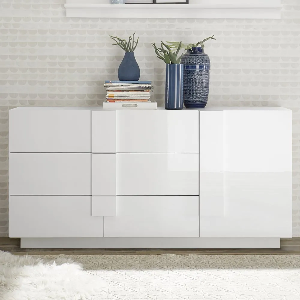 Jining High Gloss Sideboard with 1 Door 3 Drawers - White