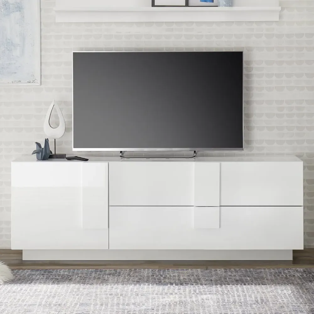 Jining TV Stand with 1 Door 2 Drawers - White, High Gloss