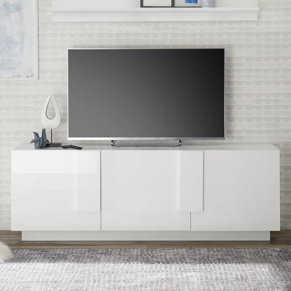 Jining TV Stand with 3 Doors - White, High Gloss