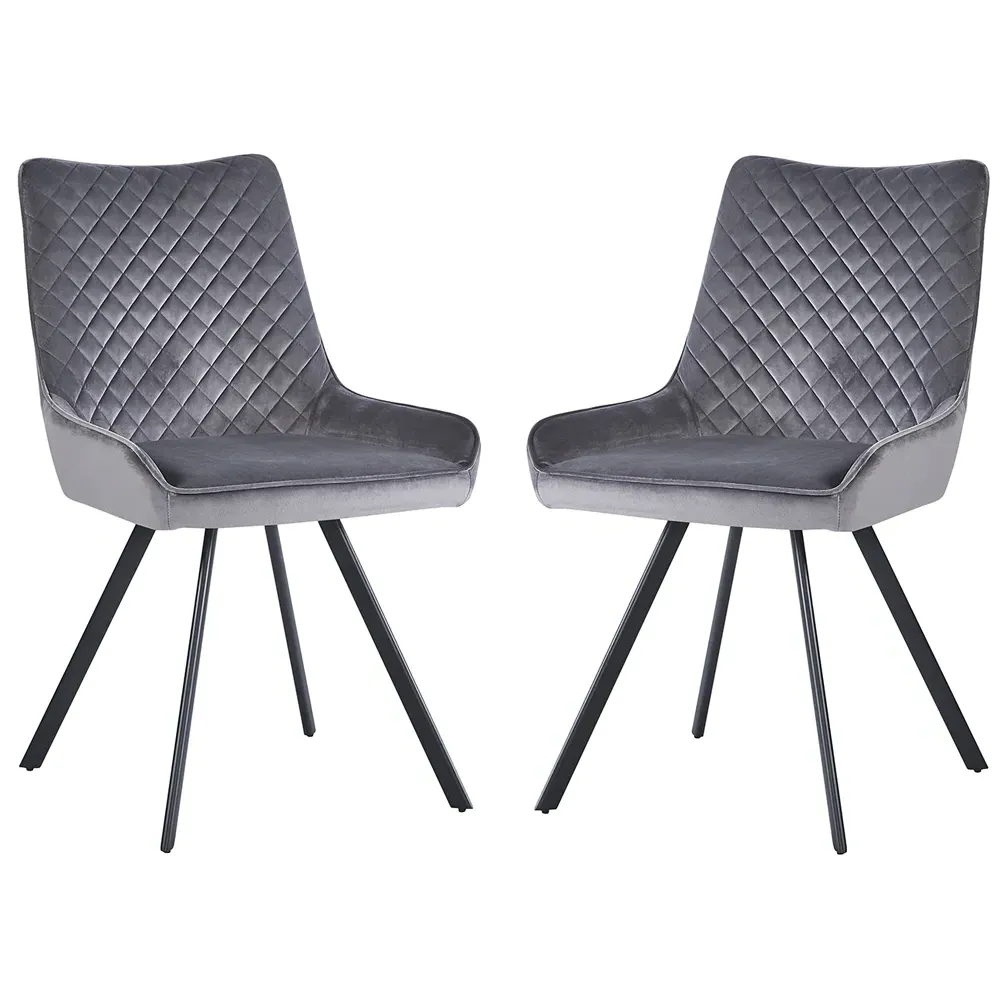 Jivon Dining Chair with Black Legs, Pair - Light Grey, Velvet product