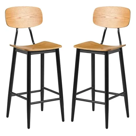 Jona Bar Stools in Pair - Ply Oak, Steel