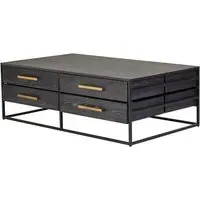 Jonesboro Coffee Table with 8 Drawers - Black, Oak Wood