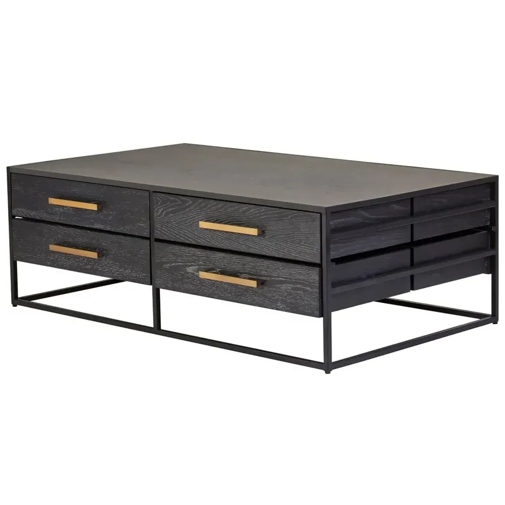 Jonesboro Coffee Table with 8 Drawers - Black, Oak Wood image