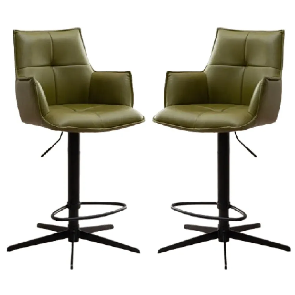 Joplin Bar Chairs with Swivel - Green, PU Leather