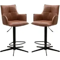Joplin Bar Chairs with Swivel - Tan, PU Leather