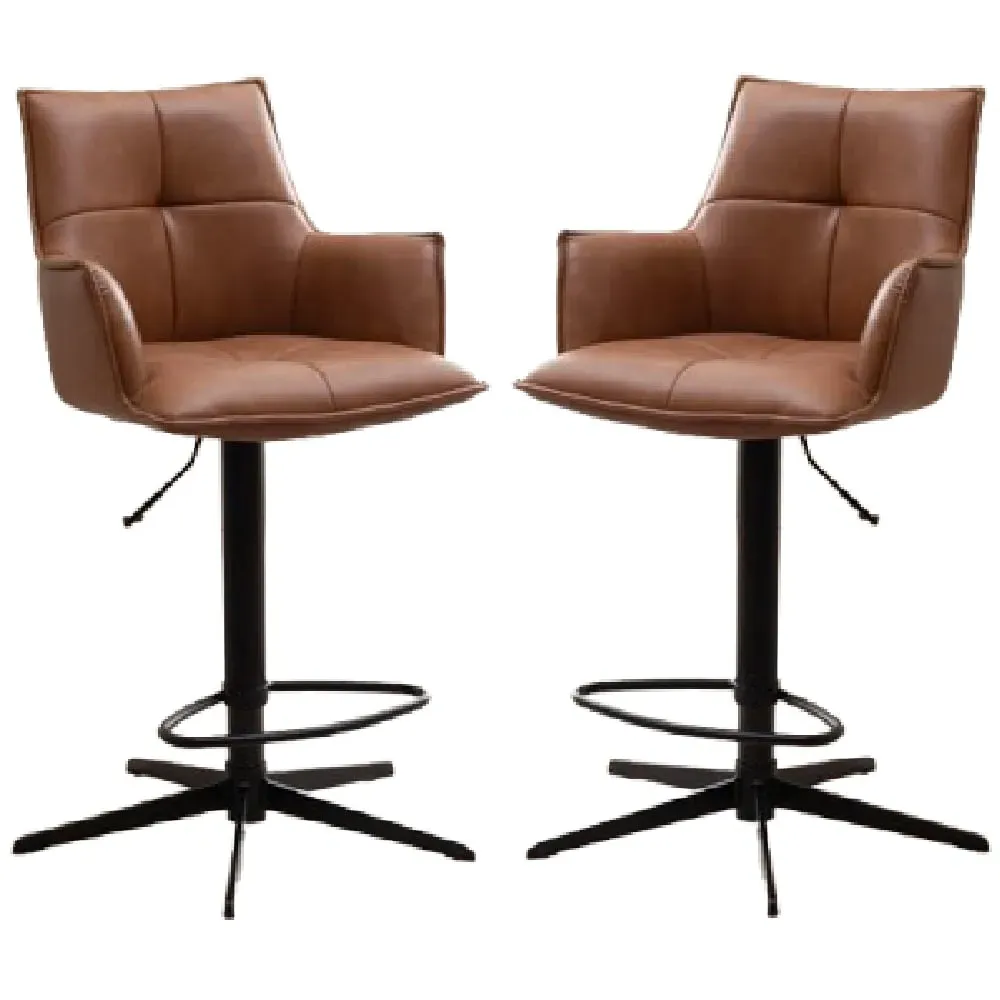 Joplin Bar Chairs with Swivel - Tan, PU Leather
