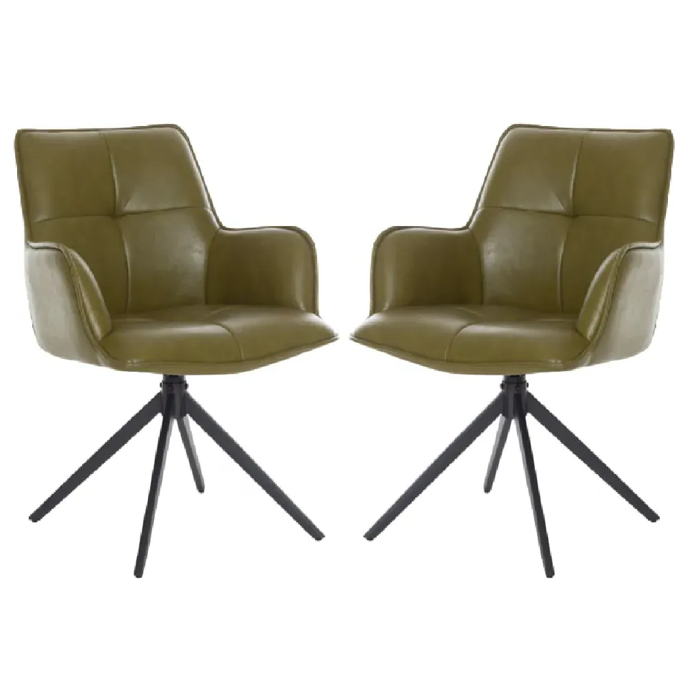 Joplin Dining Chairs with Metal Base - Green, PU Leather