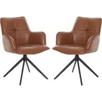 Joplin Dining Chairs with Metal Base - Tan, PU Leather