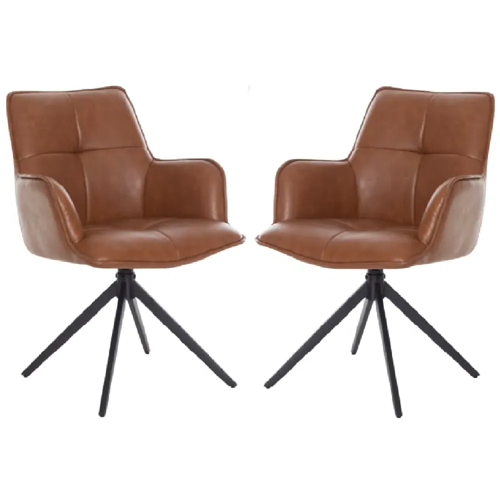 Joplin Dining Chairs with Metal Base - Tan, PU Leather
