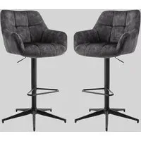 Joplin Gas Lift Bar Stools Pair - Charcoal, Fabric alternate view