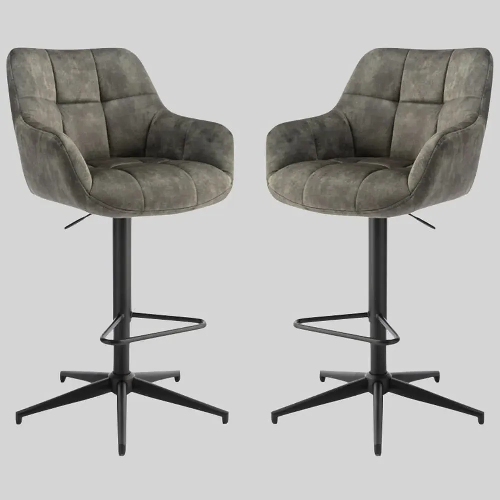 Joplin Gas Lift Bar Stools Pair - Olive, Fabric product