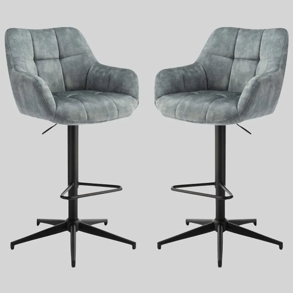 Joplin Gas Lift Bar Stools Pair - Stone Blue, Fabric product