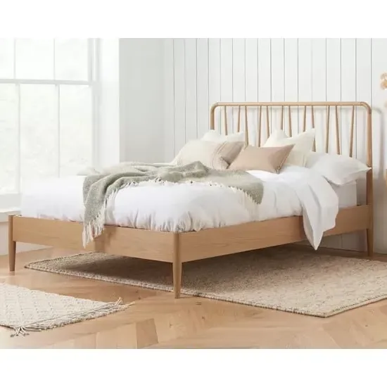 Jordan Double Bed Frame with Spindled Headboard - Oak image
