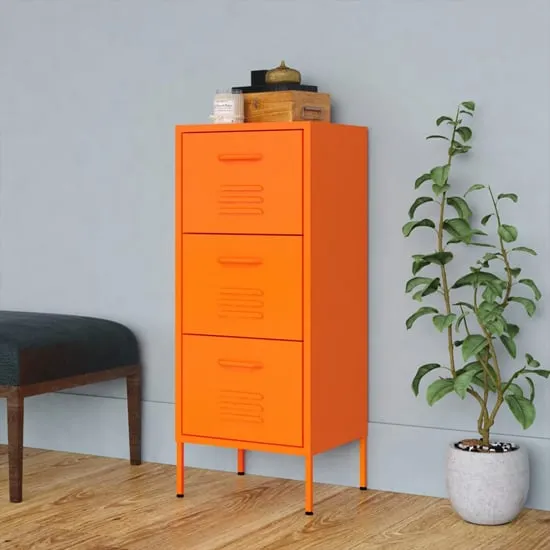 Jordan Storage Cabinet with 3 Drawers - Orange, Steel
