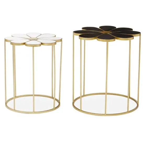 Judie Petal Shape Set of 2 Side Tables - Black and White, Metal