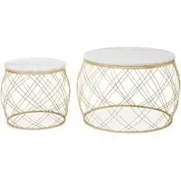 Judie Round Side Tables Set of 2 - White, Marble