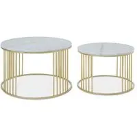 Judie Round Side Tables Set of 2 - White, Marble