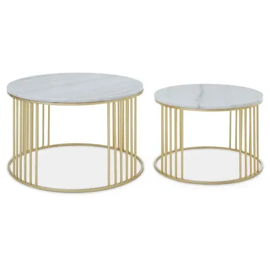 Judie Round Side Tables Set of 2 - White, Marble